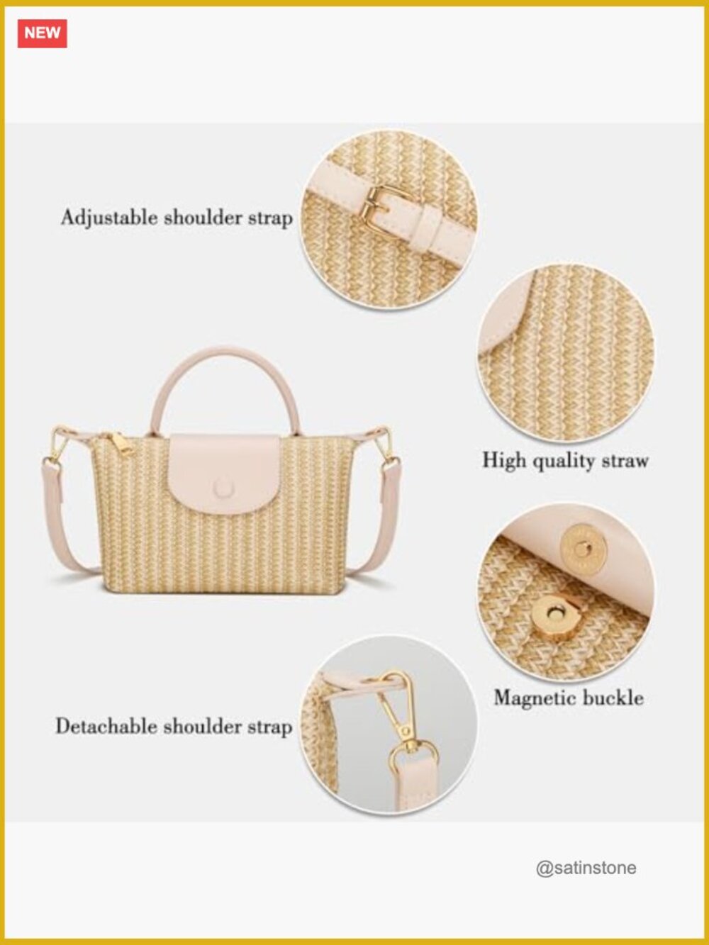 Mini Straw Crossbody Bag with Top Handle - Summer Beach Purse - Picture 5 of 7